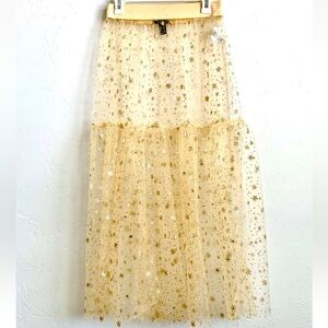 FOREVER 21 Size 3X Elegant SHEER Gold Star Overlay Long Skirt